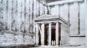  Apollo heykelini  barındıran küçük tapınak Naiskos çiizimi